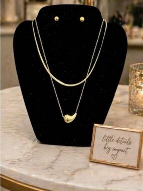 Minimalist Gold Necklace & Earrings Set Dainty Layered Everyday Jewelry